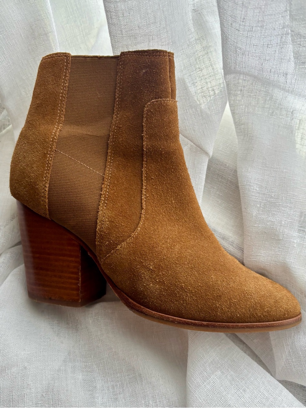 Soludos Leather Ankle Boots Tan Suede Block Heel Size 7.5 Minimal Classic